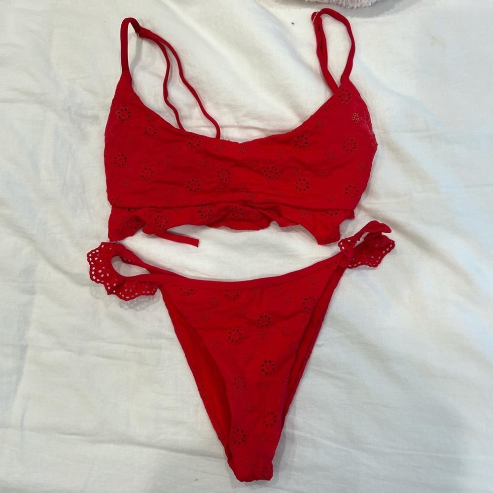 Bondeye red eyelet bikini set.
